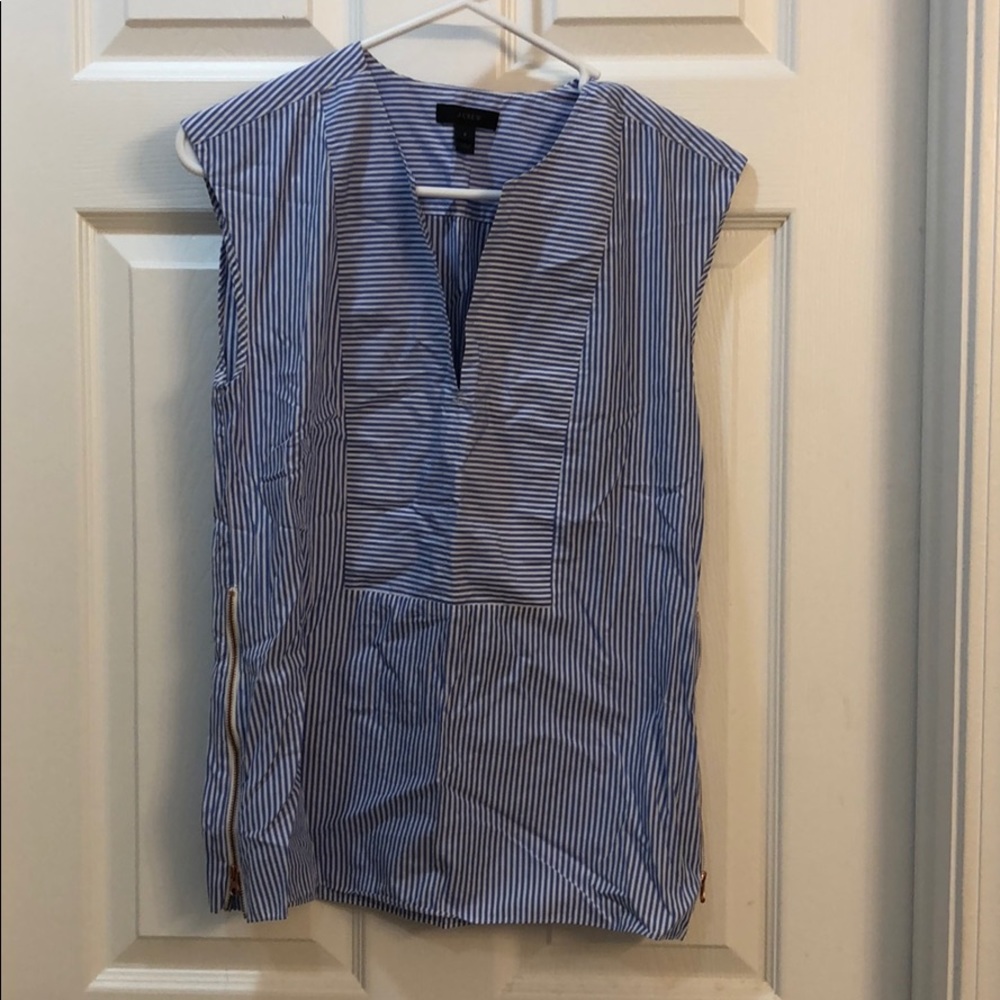 EUC J. Crew blue and white sleeveless blouse